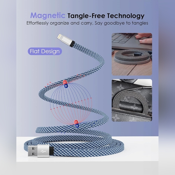 New Magtame Magnetic Braided Lightning Cable, iPhone 3.3ft Charge Cord - Picture 2 of 7